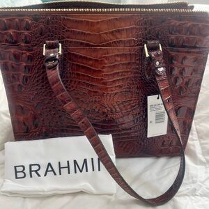 Brahmin Rich Brown Embossed Tote